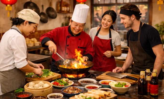 Chinese Cooking School Inside a Chinese cooking school teaching real Chinese cuisine